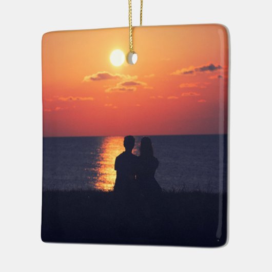 カスタマイズ可能なエレガント両面スクロール2写真 セラミックオーナメント (左)