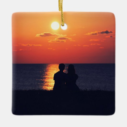 カスタマイズ可能なエレガント両面スクロール2写真 セラミックオーナメント (正面)