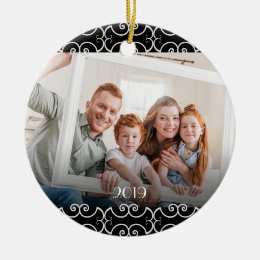 カスタマイズ可能なエレガント両面スクロール2写真 セラミックオーナメント (正面)