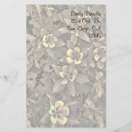 カスタマイズ可能なオダマキ（植物）フラワー固定 便箋 (正面)