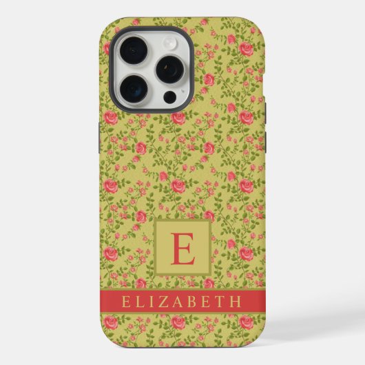 カスタマイズ可能なオリーブグリーンフローラピンクのバラ花 iPhoneケース (裏面)