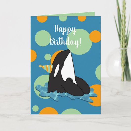 カスタマイズ可能なオルカキラークジラ誕生日 カード (正面)