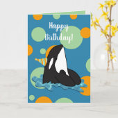 カスタマイズ可能なオルカキラークジラ誕生日 カード (黄色い花)