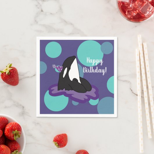 カスタマイズ可能なオルカキラークジラ誕生日 スタンダードカクテルナプキン (インサイチュ)