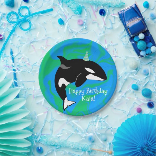 カスタマイズ可能なオルカキラークジラ誕生日 ペーパープレート (パーティー)