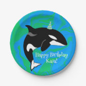 カスタマイズ可能なオルカキラークジラ誕生日 ペーパープレート (正面)