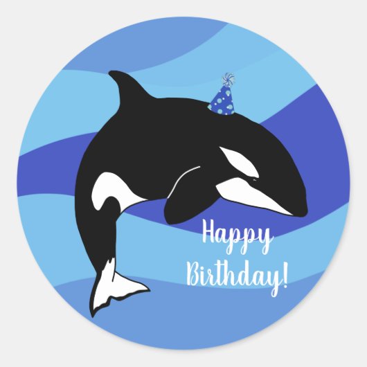カスタマイズ可能なオルカキラークジラ誕生日 ラウンドシール (正面)
