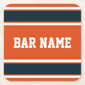 カスタマイズ可能なオレンジおよび濃紺のスポーツは縞で飾ります スクエアペーパーコースター (正面)