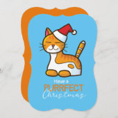 カスタマイズ可能なオレンジキャットパーフェクトクリスマス 招待状 (正面/裏面)