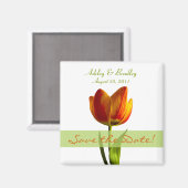 カスタマイズ可能なオレンジ色のチューリップ日付磁石を保存 マグネット (正面/裏面)