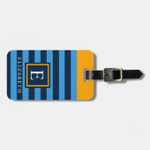 カスタマイズ可能なオレンジ色のライトダークブルーカラーブロック ラゲッジタグ (正面横)