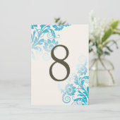 カスタマイズ可能なオンブルターコイズテーブルナンバーカード 招待状 (スタンド正面)