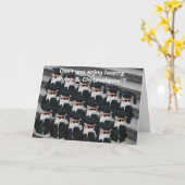 カスタマイズ可能なカおもしろいワイト/猫の卒業 カード (黄色い花)