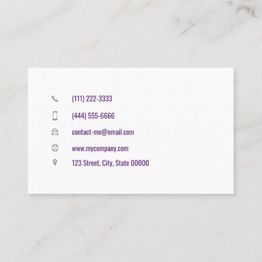 カスタマイズ可能なカウンセラーセラピスト紫 名刺 (裏面)