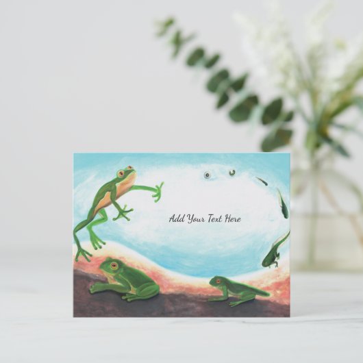 カスタマイズ可能なカエルの驚くべきライフサイクル インビテーションポストカード (スタンド正面)