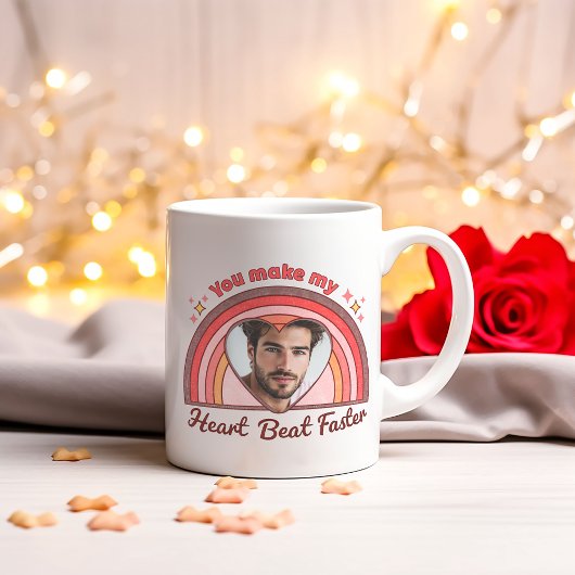 カスタマイズ可能なカップルのマグカスタム、虹のハートビート コーヒーマグカップ