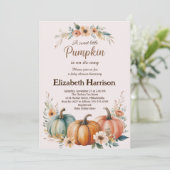 カスタマイズ可能なカボチャ赤ちゃんシャワー 招待状 (スタンド正面)