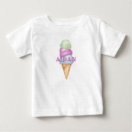 カスタマイズ可能なカラフルなアイスクリームコーンの名前入り ベビーTシャツ
