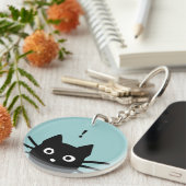 カスタマイズ可能なカラーと文字で黒猫を覗く キーホルダー (正面右)