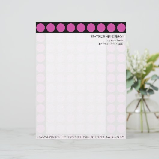 カスタマイズ可能なカラー水玉模様パターン(黒) レターヘッド (スタンド正面)