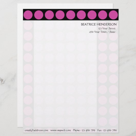 カスタマイズ可能なカラー水玉模様パターン（黒） レターヘッド (正面/裏面)