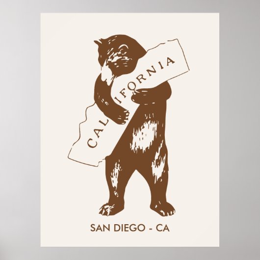 カスタマイズ可能なカリフォルニア地図のクマのハグ都市 ポスター (正面)