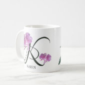 カスタマイズ可能なカレン名かわいらしピンクのフローラ女の子 コーヒーマグカップ (正面左)