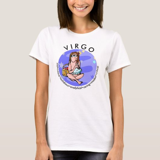 カスタマイズ可能なカートゥーンおとめ座の特徴 星座 Tシャツ (正面)