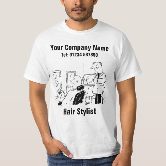 カスタマイズ可能なカートゥーンのヘアスタイリスト Tシャツ (正面)