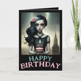 カスタマイズ可能なカードスイートガールとお誕生日ケーキ カード