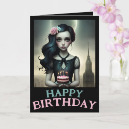 カスタマイズ可能なカードスイートガールとお誕生日ケーキ カード