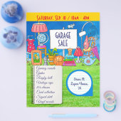 カスタマイズ可能なガレージ販売、ヤード販売の招待状 チラシ (シングル)
