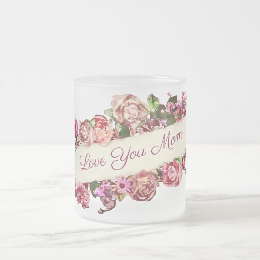 カスタマイズ可能なガーリーヴィンテージフローラ愛あなたママ フロストグラスマグカップ (中央)