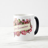 カスタマイズ可能なガーリーヴィンテージフローラ愛おばあちゃん モーフィングマグカップ (正面右)