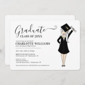 カスタマイズ可能なガールアバター |高校卒業 招待状 (正面/裏面)