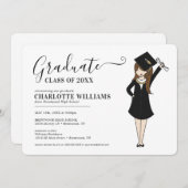 カスタマイズ可能なガールアバター |高校卒業 招待状 (正面/裏面)