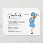 カスタマイズ可能なガールアバター |高校卒業 招待状 (正面/裏面)