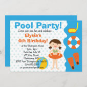 カスタマイズ可能なガールプールパーティー誕生日 招待状 (正面/裏面)