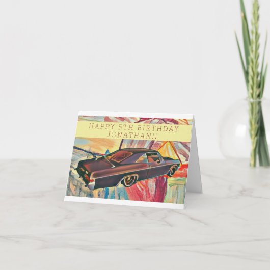 カスタマイズ可能なキッドの誕生日カードカーのおもしろい ユニーク サンキューカード (正面)