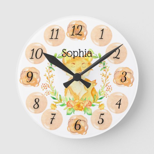 カスタマイズ可能なキツネ子供部屋クロック媒体 ラウンド壁時計 (正面)