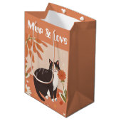 カスタマイズ可能なキュートなスマイルキャット「Mur & Love」テキスト入り ミディアムペーパーバッグ (正面アングル)