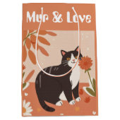 カスタマイズ可能なキュートなスマイルキャット「Mur & Love」テキスト入り ミディアムペーパーバッグ (正面)