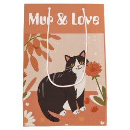 カスタマイズ可能なキュートなスマイルキャット「Mur & Love」テキスト入り ミディアムペーパーバッグ