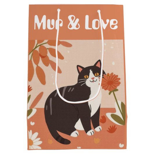 カスタマイズ可能なキュートなスマイルキャット「Mur & Love」テキスト入り ミディアムペーパーバッグ (裏面)