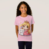 カスタマイズ可能なキュートなプリンセスと白猫 Tシャツ (正面フル)