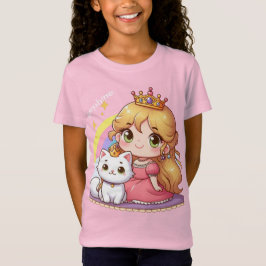 カスタマイズ可能なキュートなプリンセスと白猫 Tシャツ