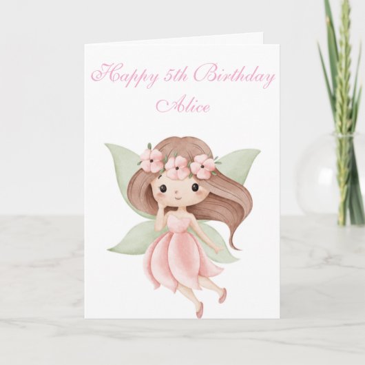 カスタマイズ可能なキュートな妖精の5歳の誕生日カード カード (正面)