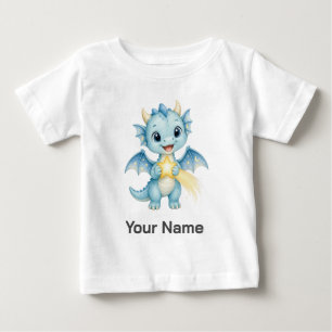 カスタマイズ可能なキュートな青いドラゴンと流れ星 ベビーTシャツ