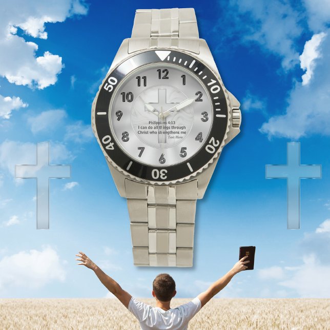 カスタマイズ可能なキリスト教の聖書聖句の腕時計 腕時計 (Christian Wrist Watches. Religious wrist watches are, wonderful, gifts for Pastors. Religious Watch.)