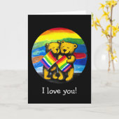 カスタマイズ可能なクマ愛カップルLGBTレインボーフラグ カード (黄色い花)